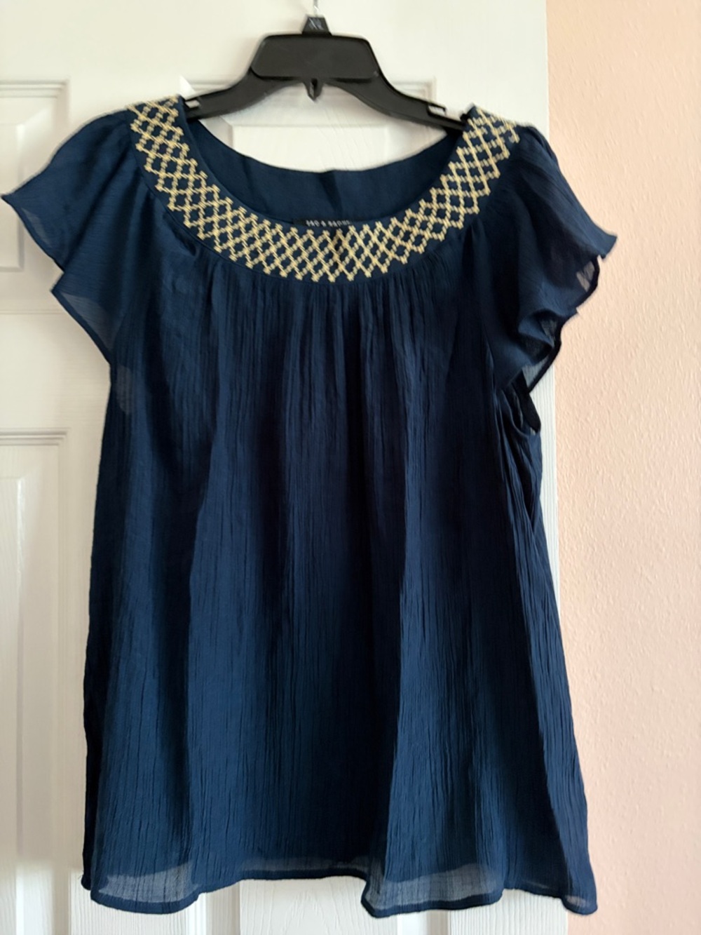 Zac & Rachel Navy Top with Gold Beaded Yoke
